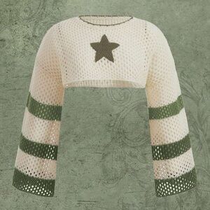 ROMWE Cream and Green Knit Crop Top
